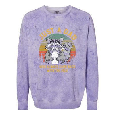 Just A Dad Who Always Came Back With The Milk Racoon Fathers Colorblast Crewneck Sweatshirt