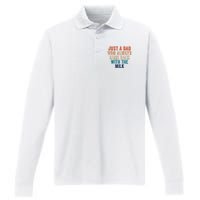 Just A Dad Who Always Came Back With The Milk Funny Dad Best Dad Ever Performance Long Sleeve Polo