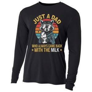 Just A Dad Who Always Came Back With The Milk FatherS Day Cooling Performance Long Sleeve Crew