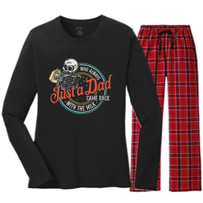 Just A Dad Who Always Came Back With The Milk Fathers Day Women's Long Sleeve Flannel Pajama Set 