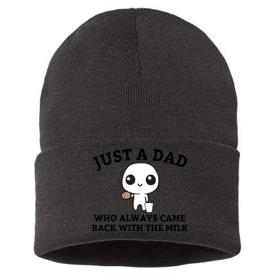 Just A Dad Who Always Came Back With The Milk Fathers Day Sustainable Knit Beanie