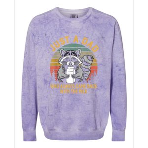 Just A Dad Who Always Came Back With The Milk Racoon Fathers Colorblast Crewneck Sweatshirt