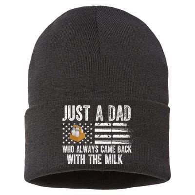 Just A Dad Who Always Came Back With The Milk American Flag Sustainable Knit Beanie