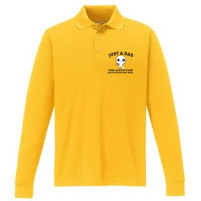 Just A Dad Who Always Came Back With The Milk Fathers Day Performance Long Sleeve Polo