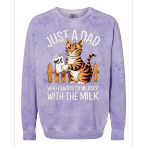 Just A Dad Who Always Came Back With The Milk Funny Cat Art Colorblast Crewneck Sweatshirt