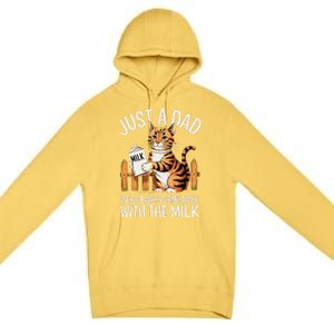 Just A Dad Who Always Came Back With The Milk Funny Cat Art Premium Pullover Hoodie