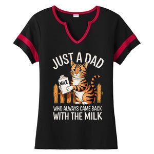 Just A Dad Who Always Came Back With The Milk Funny Cat Art Ladies Halftime Notch Neck Tee