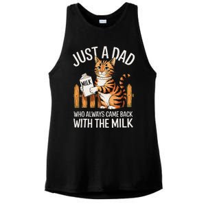 Just A Dad Who Always Came Back With The Milk Funny Cat Art Ladies PosiCharge Tri-Blend Wicking Tank