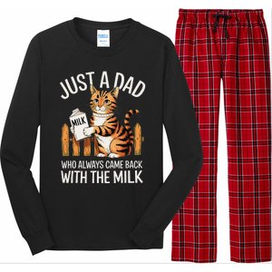 Just A Dad Who Always Came Back With The Milk Funny Cat Art Long Sleeve Pajama Set