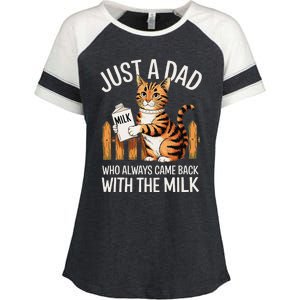 Just A Dad Who Always Came Back With The Milk Funny Cat Art Enza Ladies Jersey Colorblock Tee