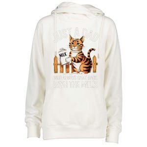 Just A Dad Who Always Came Back With The Milk Funny Cat Art Womens Funnel Neck Pullover Hood