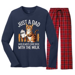 Just A Dad Who Always Came Back With The Milk Funny Cat Art Women's Long Sleeve Flannel Pajama Set 