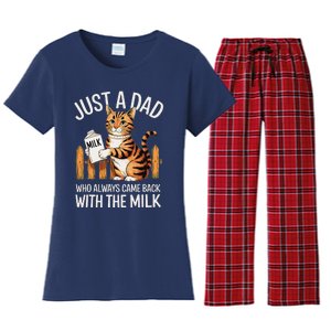 Just A Dad Who Always Came Back With The Milk Funny Cat Art Women's Flannel Pajama Set