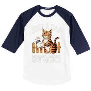 Just A Dad Who Always Came Back With The Milk Funny Cat Art Baseball Sleeve Shirt