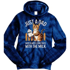 Just A Dad Who Always Came Back With The Milk Funny Cat Art Tie Dye Hoodie