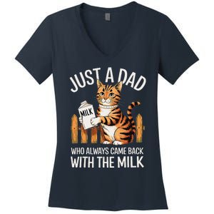 Just A Dad Who Always Came Back With The Milk Funny Cat Art Women's V-Neck T-Shirt