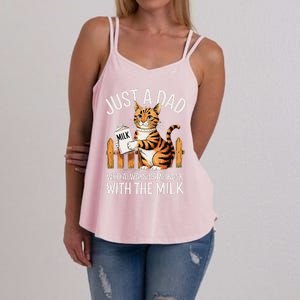 Just A Dad Who Always Came Back With The Milk Funny Cat Art Women's Strappy Tank