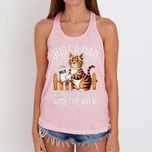 Just A Dad Who Always Came Back With The Milk Funny Cat Art Women's Knotted Racerback Tank