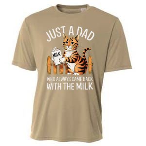 Just A Dad Who Always Came Back With The Milk Funny Cat Art Cooling Performance Crew T-Shirt