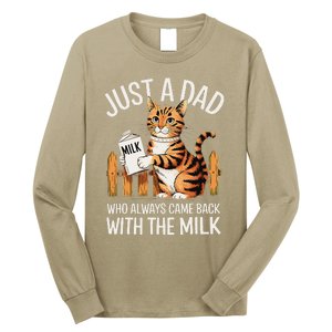 Just A Dad Who Always Came Back With The Milk Funny Cat Art Long Sleeve Shirt