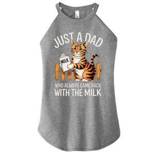 Just A Dad Who Always Came Back With The Milk Funny Cat Art Women's Perfect Tri Rocker Tank