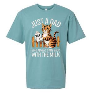 Just A Dad Who Always Came Back With The Milk Funny Cat Art Sueded Cloud Jersey T-Shirt