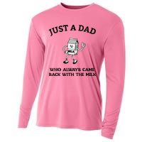 Just A Dad Who Always Came Back With The Milk FatherS Day Cooling Performance Long Sleeve Crew