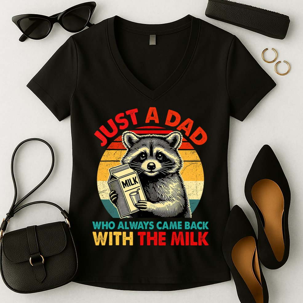 Just A Dad Who Always Came Back With The Milk Fathers Day  Women's V-Neck T-Shirt