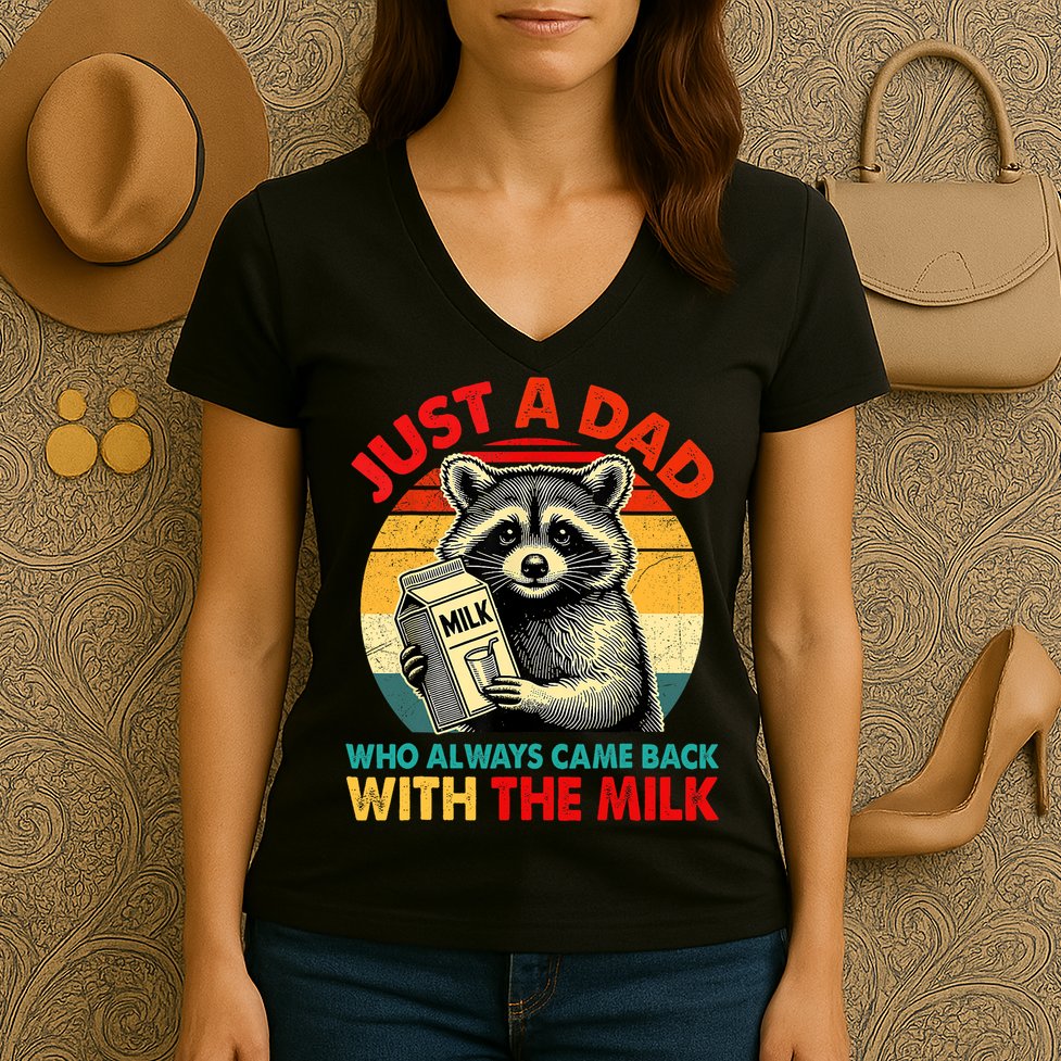 Just A Dad Who Always Came Back With The Milk Fathers Day  Women's V-Neck T-Shirt