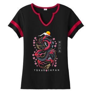 Japanese Aesthetic Dragon Tokyo Japan Manga Anime Asian 80’s Ladies Halftime Notch Neck Tee