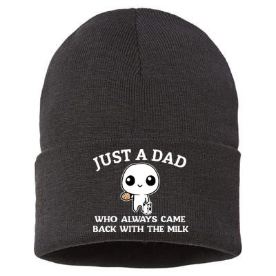 Just A Dad Who Always Came Back With The Milk Fathers Day Sustainable Knit Beanie