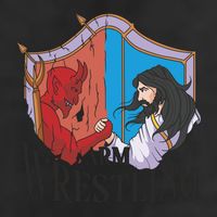 Jesus And Devil Arm Wrestling 7 Panel Mesh Trucker Snapback Hat