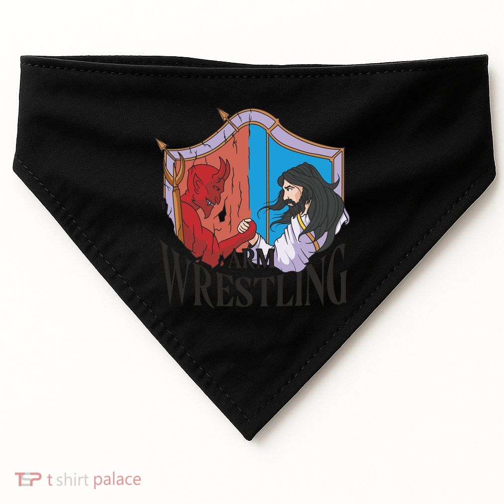 Jesus And Devil Arm Wrestling USA-Made Doggie Bandana