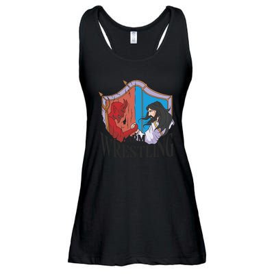 Jesus And Devil Arm Wrestling Ladies Essential Flowy Tank