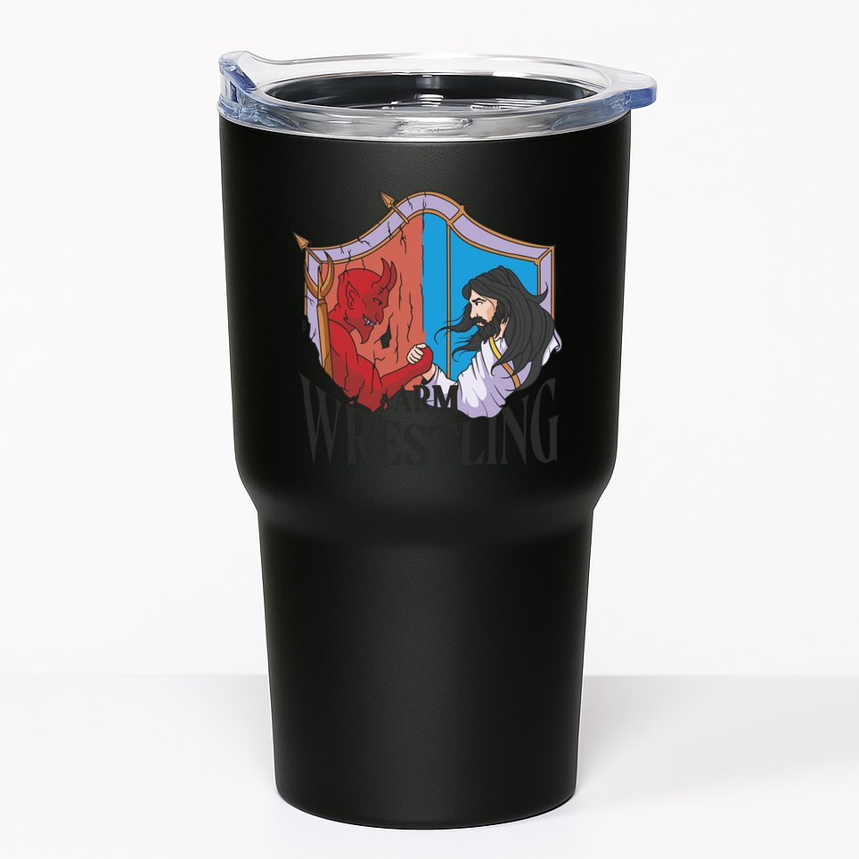 Jesus And Devil Arm Wrestling Tumbler