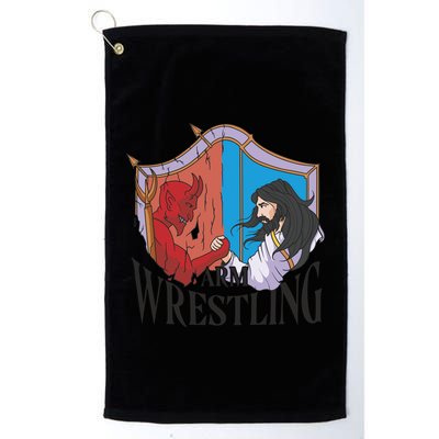 Jesus And Devil Arm Wrestling Golf Towel