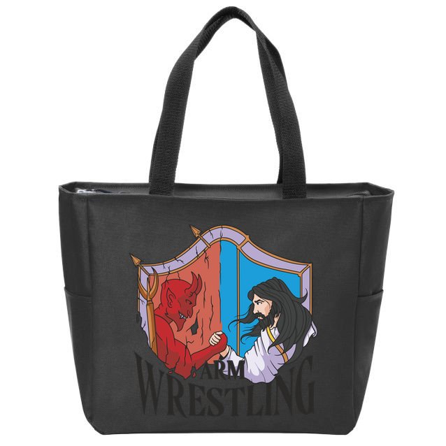 Jesus And Devil Arm Wrestling Zip Tote Bag