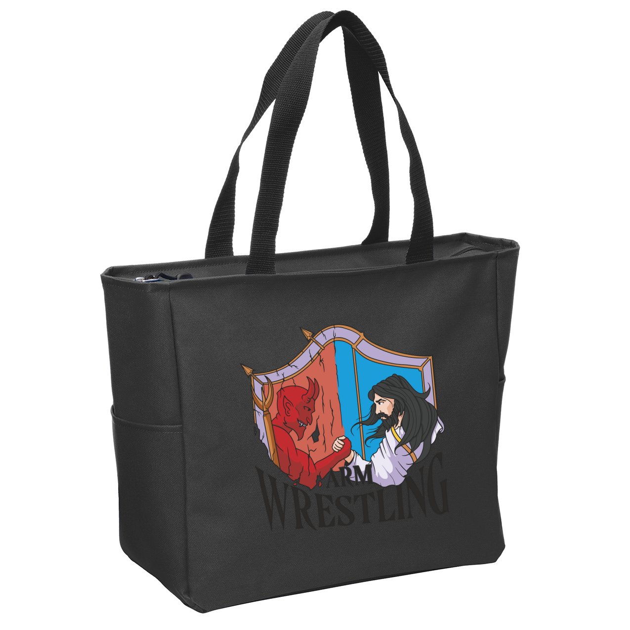 Jesus And Devil Arm Wrestling Zip Tote Bag