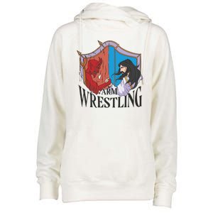 Jesus And Devil Arm Wrestling Womens Funnel Neck Pullover Hood