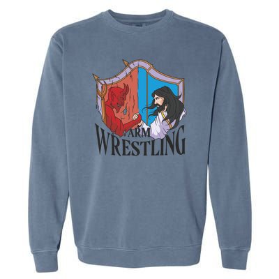 Jesus And Devil Arm Wrestling Garment-Dyed Sweatshirt