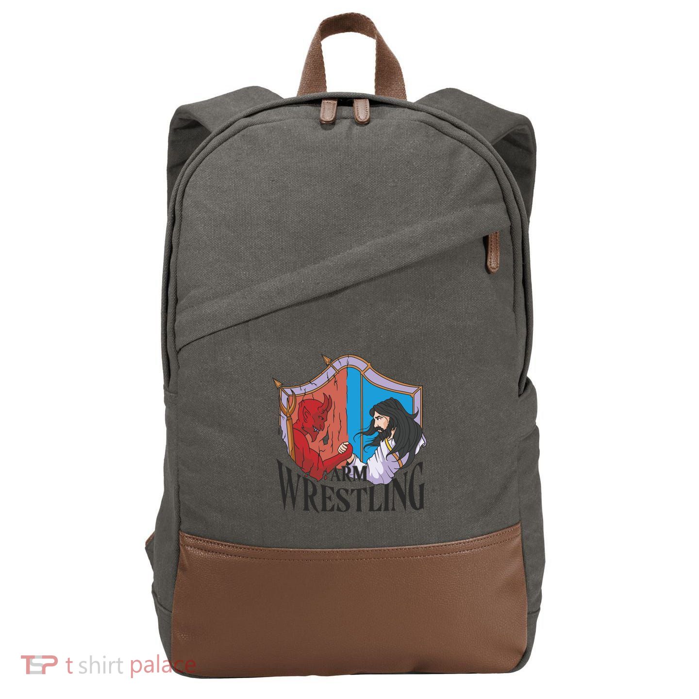 Jesus And Devil Arm Wrestling Cotton Canvas Backpack