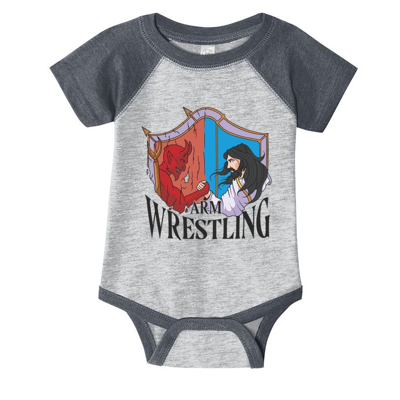 Jesus And Devil Arm Wrestling Infant Baby Jersey Bodysuit