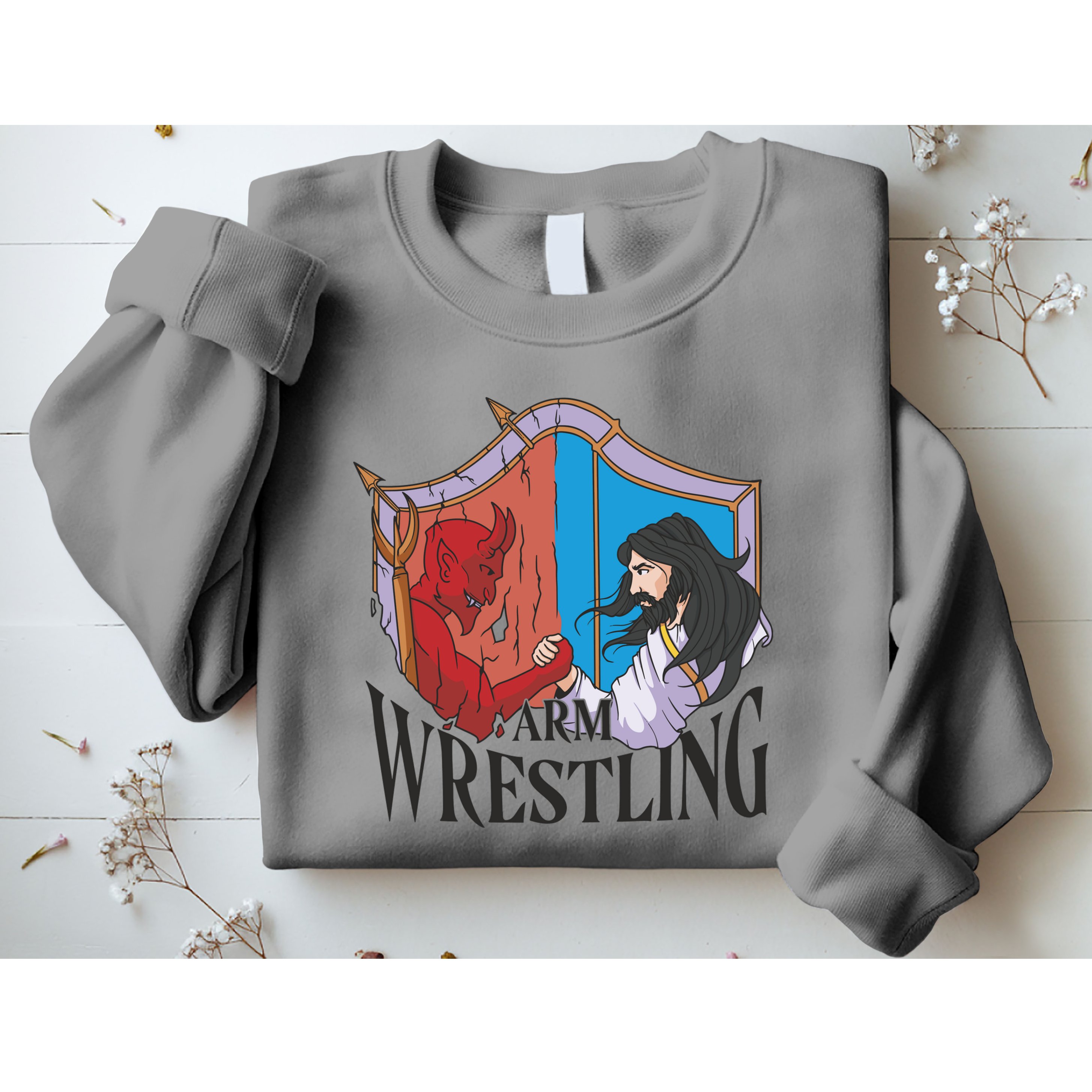 Jesus And Devil Arm Wrestling Sweatshirt