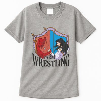 Jesus And Devil Arm Wrestling Tall T-Shirt