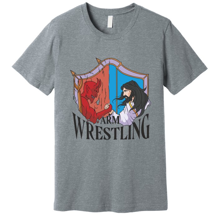 Jesus And Devil Arm Wrestling Premium T-Shirt