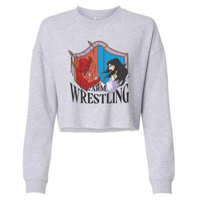 Jesus And Devil Arm Wrestling Cropped Pullover Crew