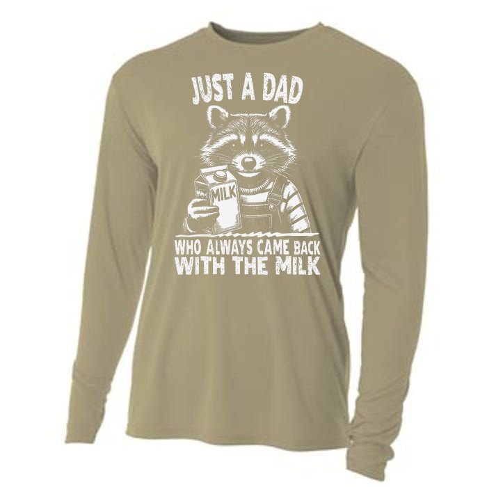 Just A Dad Who Always Came Back With The Milk Funny FatherS Cooling Performance Long Sleeve Crew