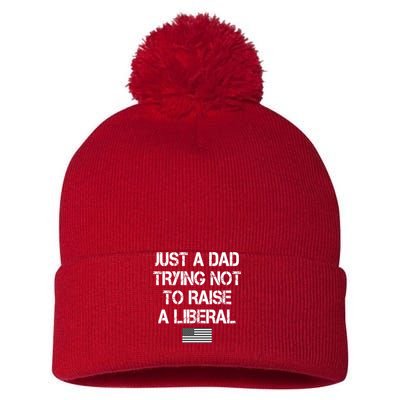 Just A Dad Trying Not To Raise A Liberal Father's Day Pom Pom 12in Knit Beanie