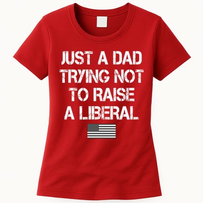 Just A Dad Trying Not To Raise A Liberal Father's Day Womens T-Shirt