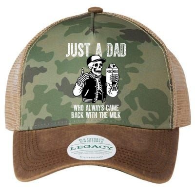 Just A Dad Who Always Came Back With The Milk Skeleton  Legacy Tie Dye Trucker Hat